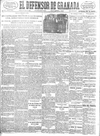 'El Defensor de Granada  : diario político independiente' - Año LIV Número 28484 Ed. Tarde - 1933 Enero 24