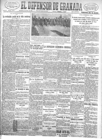'El Defensor de Granada  : diario político independiente' - Año LIV Número 28486 Ed. Tarde - 1933 Enero 25