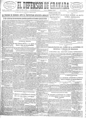 'El Defensor de Granada  : diario político independiente' - Año LIV Número 28493 Ed. Mañana - 1933 Enero 29