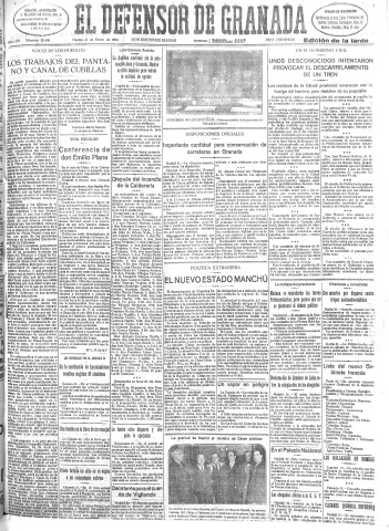 'El Defensor de Granada  : diario político independiente' - Año LIV Número 28496 Ed. Tarde - 1933 Enero 31