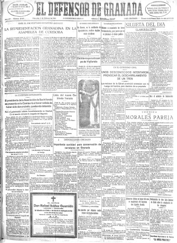 'El Defensor de Granada  : diario político independiente' - Año LIV Número 28497 Ed. Mañana - 1933 Febrero 01