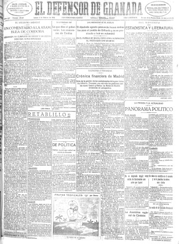 'El Defensor de Granada  : diario político independiente' - Año LIV Número 28499 Ed. Mañana - 1933 Febrero 02