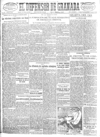 'El Defensor de Granada  : diario político independiente' - Año LIV Número 28501 Ed. Mañana - 1933 Febrero 03