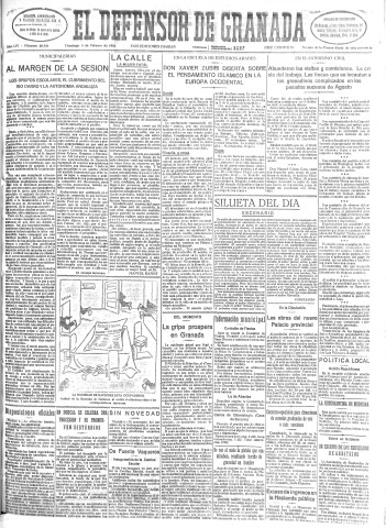 'El Defensor de Granada  : diario político independiente' - Año LIV Número 28505 Ed. Mañana - 1933 Febrero 05