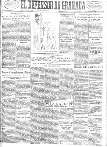 'El Defensor de Granada  : diario político independiente' - Año LIV Número 28511 Ed. Mañana - 1933 Febrero 09