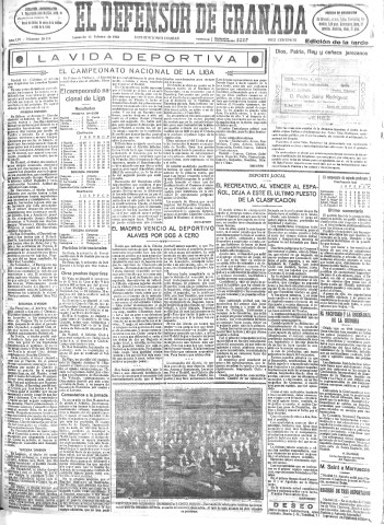 'El Defensor de Granada  : diario político independiente' - Año LIV Número 28518 Ed. Tarde - 1933 Febrero 13