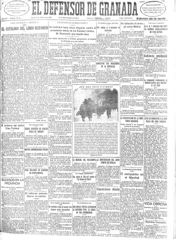 'El Defensor de Granada  : diario político independiente' - Año LIV Número 28523 Ed. Tarde - 1933 Febrero 16