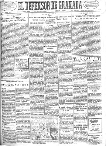 'El Defensor de Granada  : diario político independiente' - Año LIV Número 28524 Ed. Mañana - 1933 Febrero 17