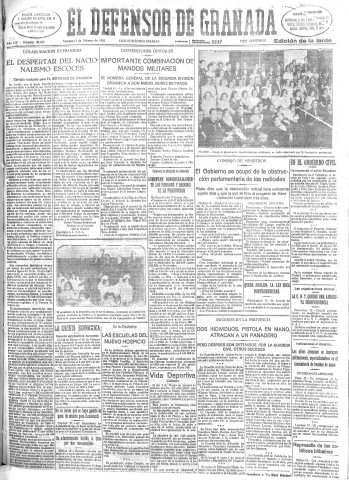 'El Defensor de Granada  : diario político independiente' - Año LIV Número 28525 Ed. Tarde - 1933 Febrero 17
