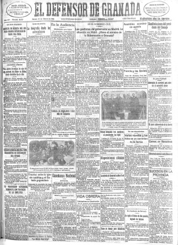 'El Defensor de Granada  : diario político independiente' - Año LIV Número 28527 Ed. Tarde - 1933 Febrero 18