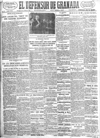 'El Defensor de Granada  : diario político independiente' - Año LIV Número 28533 Ed. Tarde - 1933 Febrero 22