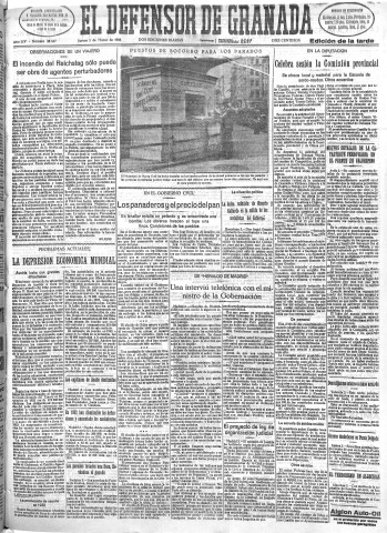 'El Defensor de Granada  : diario político independiente' - Año LIV Número 28547 Ed. Tarde - 1933 Marzo 02