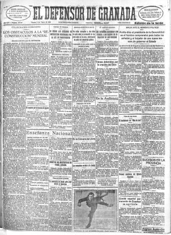 'El Defensor de Granada  : diario político independiente' - Año LIV Número 28549 Ed. Tarde - 1933 Marzo 03