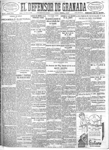'El Defensor de Granada  : diario político independiente' - Año LIV Número 28551 Ed. Tarde - 1933 Marzo 04