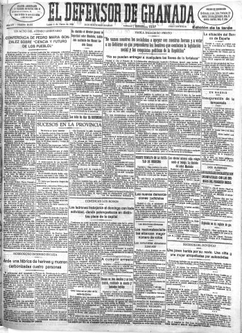 'El Defensor de Granada  : diario político independiente' - Año LIV Número 28554 Ed. Tarde - 1933 Marzo 06