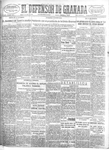 'El Defensor de Granada  : diario político independiente' - Año LIV Número 28555 Ed. Mañana - 1933 Marzo 07