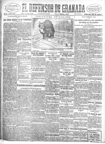 'El Defensor de Granada  : diario político independiente' - Año LIV Número 28555 Ed. Tarde - 1933 Marzo 07