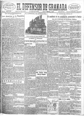 'El Defensor de Granada  : diario político independiente' - Año LIV Número 28560 Ed. Mañana - 1933 Marzo 10