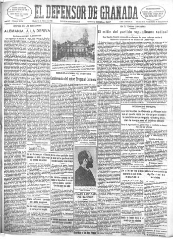 'El Defensor de Granada  : diario político independiente' - Año LIV Número 28566 Ed. Mañana - 1933 Marzo 14
