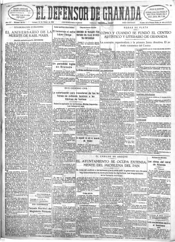 'El Defensor de Granada  : diario político independiente' - Año LIV Número 28574 Ed. Mañana - 1933 Marzo 18