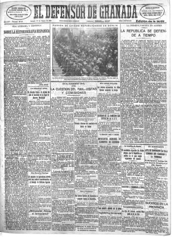 'El Defensor de Granada  : diario político independiente' - Año LIV Número 28575 Ed. Tarde - 1933 Marzo 18