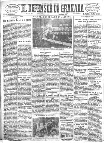 'El Defensor de Granada  : diario político independiente' - Año LIV Número 28579 Ed. Tarde - 1933 Marzo 21
