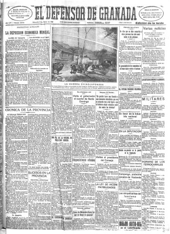'El Defensor de Granada  : diario político independiente' - Año LIV Número 28581 Ed. Tarde - 1933 Marzo 22