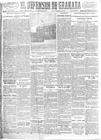 'El Defensor de Granada  : diario político independiente' - Año LIV Número 28583 Ed. Tarde - 1933 Marzo 23