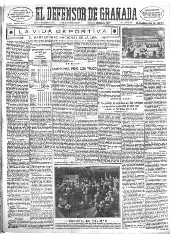 'El Defensor de Granada  : diario político independiente' - Año LIV Número 28589 Ed. Tarde - 1933 Marzo 27