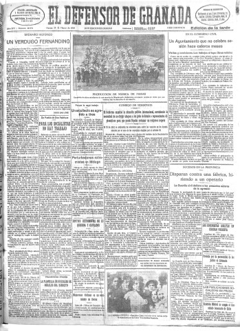 'El Defensor de Granada  : diario político independiente' - Año LIV Número 28591 Ed. Tarde - 1933 Marzo 28