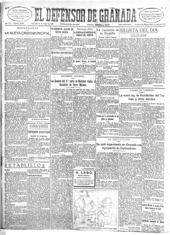 'El Defensor de Granada  : diario político independiente' - Año LIV Número 28592 Ed. Mañana - 1933 Marzo 29