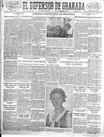 'El Defensor de Granada  : diario político independiente' - Año LIV Número 28602 Ed. Mañana - 1933 Abril 04