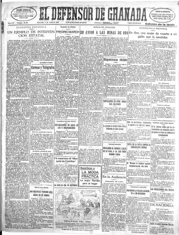 'El Defensor de Granada  : diario político independiente' - Año LIV Número 28605 Ed. Tarde - 1933 Abril 05