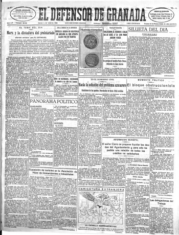 'El Defensor de Granada  : diario político independiente' - Año LIV Número 28606 Ed. Mañana - 1933 Abril 06