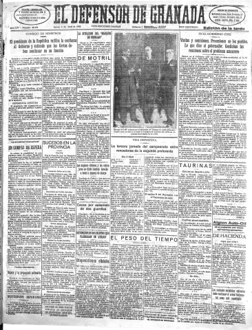 'El Defensor de Granada  : diario político independiente' - Año LIV Número 28607 Ed. Tarde - 1933 Abril 06