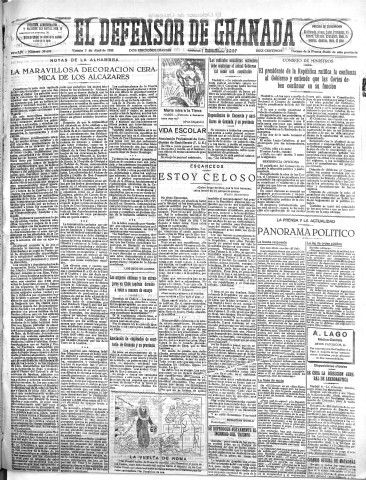 'El Defensor de Granada  : diario político independiente' - Año LIV Número 28608 Ed. Mañana - 1933 Abril 07