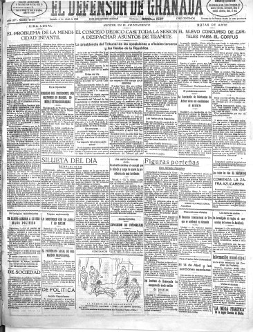 'El Defensor de Granada  : diario político independiente' - Año LIV Número 28610 Ed. Mañana - 1933 Abril 08