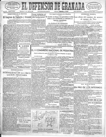 'El Defensor de Granada  : diario político independiente' - Año LIV Número 28616 Ed. Mañana - 1933 Abril 12