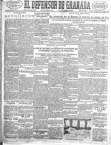 'El Defensor de Granada  : diario político independiente' - Año LIV Número 28618 Ed. Mañana - 1933 Abril 13