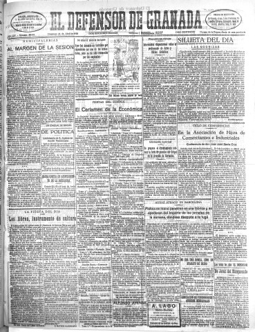 'El Defensor de Granada  : diario político independiente' - Año LIV Número 28634 Ed. Mañana - 1933 Abril 23