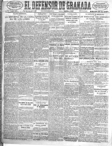 'El Defensor de Granada  : diario político independiente' - Año LIV Número 28639 Ed. Tarde - 1933 Abril 26