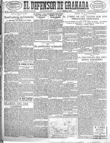 'El Defensor de Granada  : diario político independiente' - Año LIV Número 28644 Ed. Mañana - 1933 Abril 29