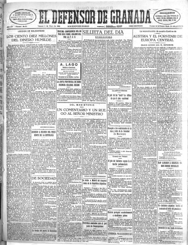 'El Defensor de Granada  : diario político independiente' - Año LIV Número 28651 Ed. Mañana - 1933 Mayo 05