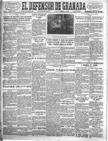 'El Defensor de Granada  : diario político independiente' - Año LIV Número 28654 Ed. Tarde - 1933 Mayo 06