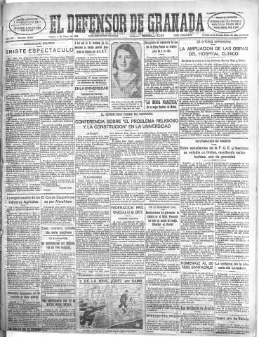 'El Defensor de Granada  : diario político independiente' - Año LIV Número 28657 Ed. Mañana - 1933 Mayo 09