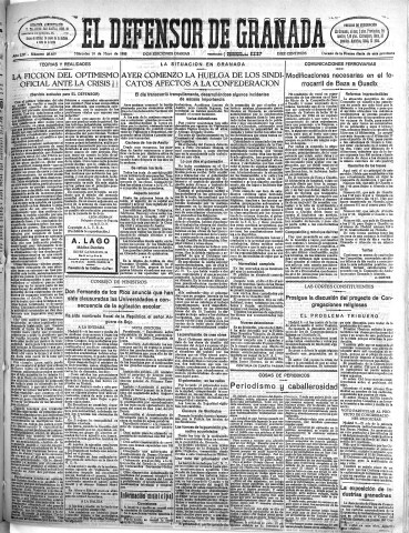 'El Defensor de Granada  : diario político independiente' - Año LIV Número 28659 Ed. Mañana - 1933 Mayo 10