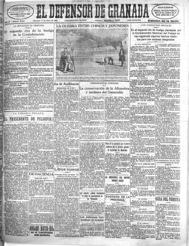 'El Defensor de Granada  : diario político independiente' - Año LIV Número 28660 Ed. Tarde - 1933 Mayo 10