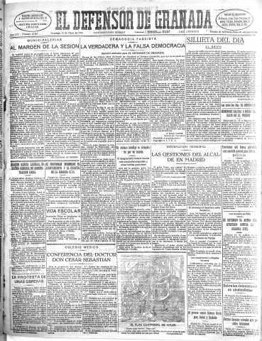 'El Defensor de Granada  : diario político independiente' - Año LIV Número 28667 Ed. Mañana - 1933 Mayo 14