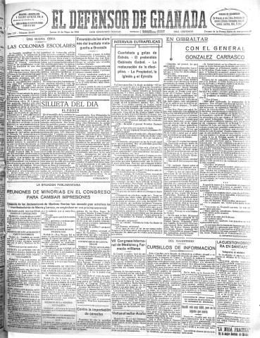 'El Defensor de Granada  : diario político independiente' - Año LIV Número 28673 Ed. Mañana - 1933 Mayo 18