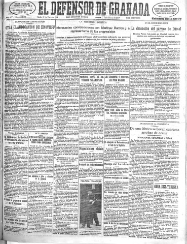 'El Defensor de Granada  : diario político independiente' - Año LIV Número 28682 Ed. Tarde - 1933 Mayo 23